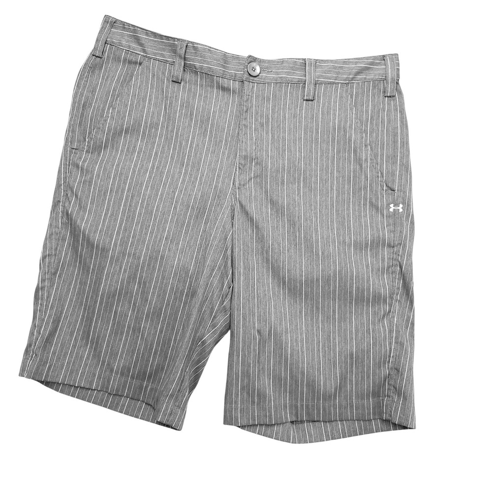 Under Armour Tech Performance Shorts Mens 34 Gray Stripe Golf Chino Casual